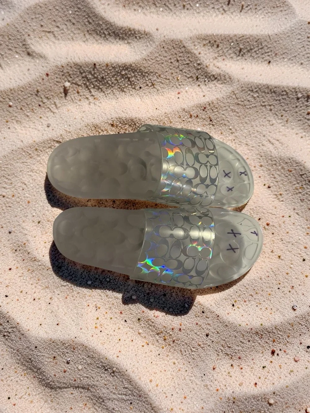Coach Clear Iridescent Logo Jelly Pool Slides Slip On Sandals Size 10 Women's